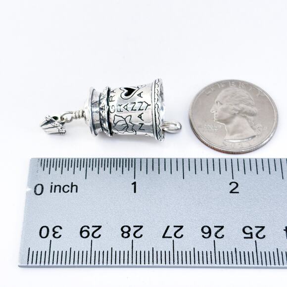 Vintage JJ Sterling Silver 925 Granny Nanny Mom Heart Bell Pendant - Picture 9 of 9